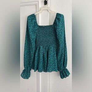 Elegant Teal Smocked Women's Top